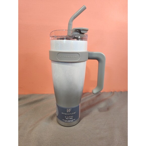 Hydraflow Capri Tumbler with Straw and Handle 40 oz Silver Glitter - Picture 1 of 10